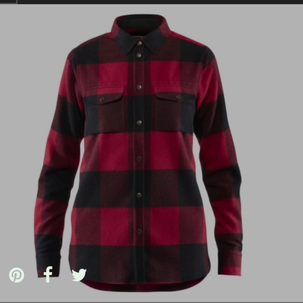 Fjallraven Canada Red Black Buffalo Plaid Button Shirt Women Xs Wool Flannel